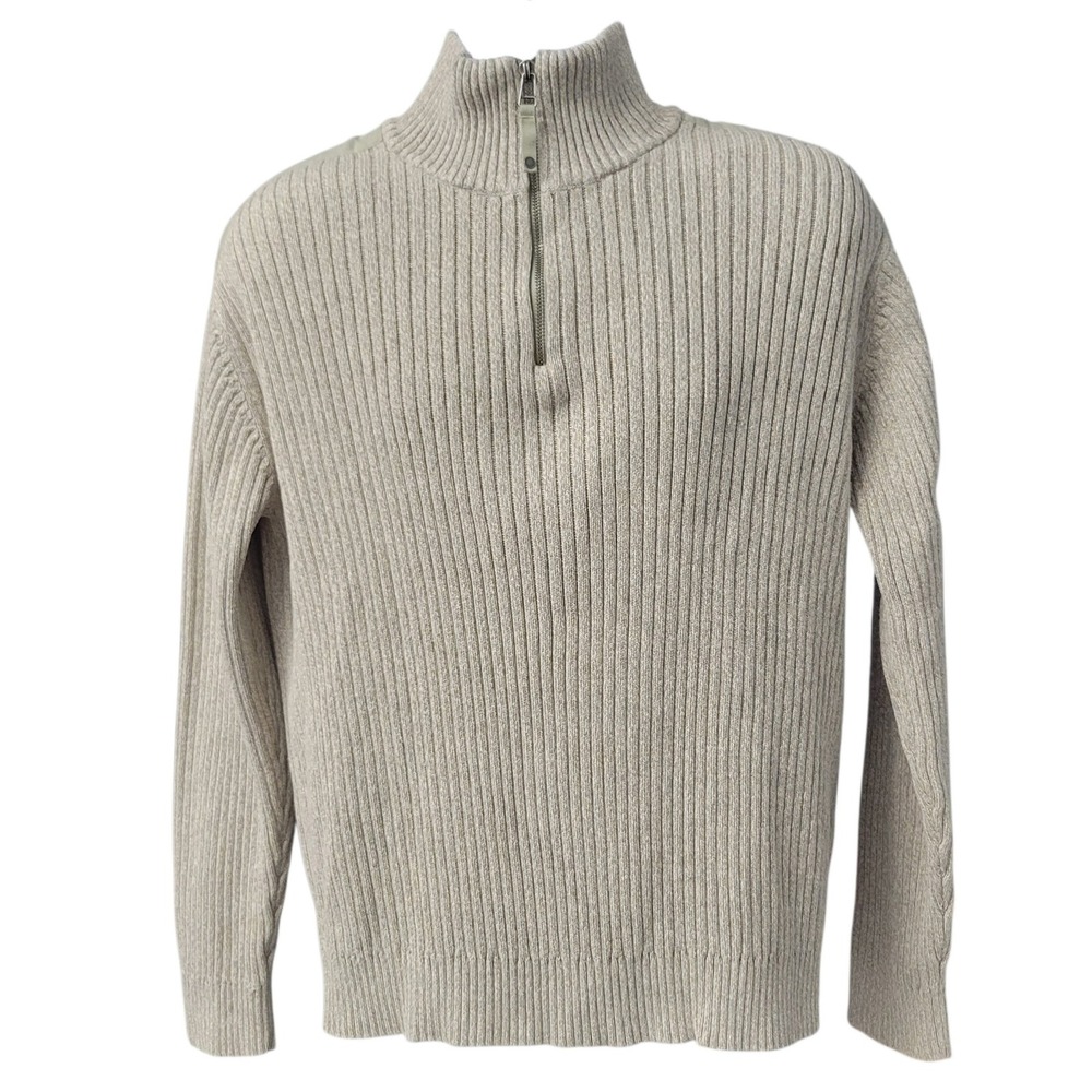 Calvin Klein Jeans Mens Quarter Zip‎ Ribbed Sweater 100% Cotton Tan Sz XL H480